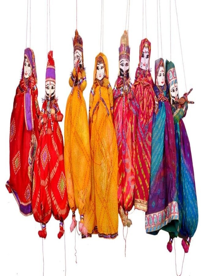 Samariya Multicolor Rajasthani Handmade Colorful Fabric Wooden Face String,Kathputli/Puppet Pair for Home Décor, Cultural Program and Events(Multicolor Kathputli) (Pack of 2 Pair) - Image 3